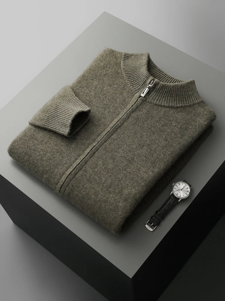 Choice High Quality Men Zipper Wool Cardigan Cashmere Sweater Autumn Winter Thick Smart Casual 100% Merino Wool Knitwear Tops