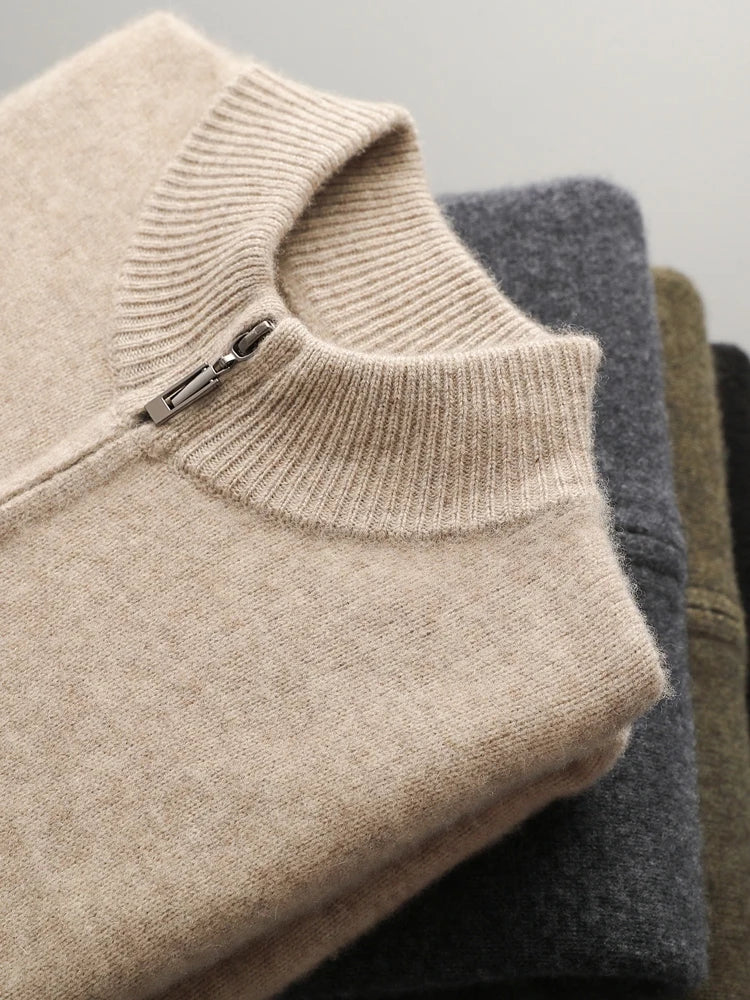 Choice High Quality Men Zipper Wool Cardigan Cashmere Sweater Autumn Winter Thick Smart Casual 100% Merino Wool Knitwear Tops