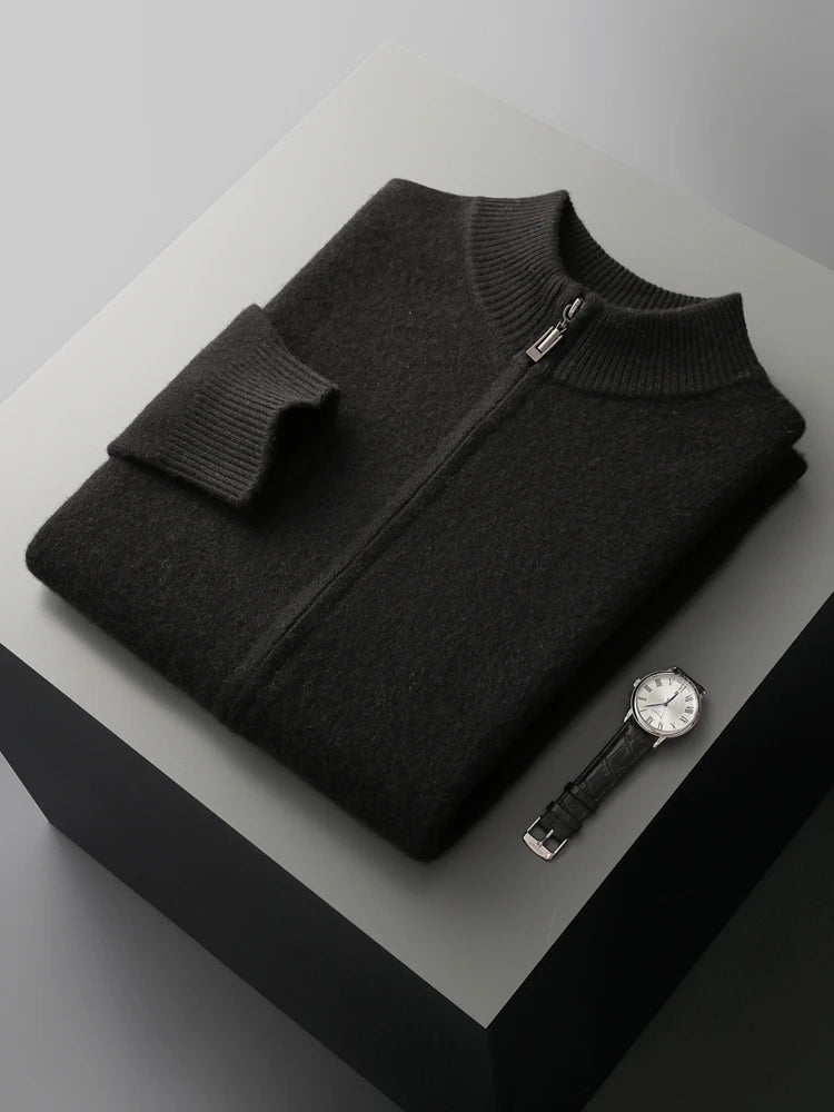 Choice High Quality Men Zipper Wool Cardigan Cashmere Sweater Autumn Winter Thick Smart Casual 100% Merino Wool Knitwear Tops