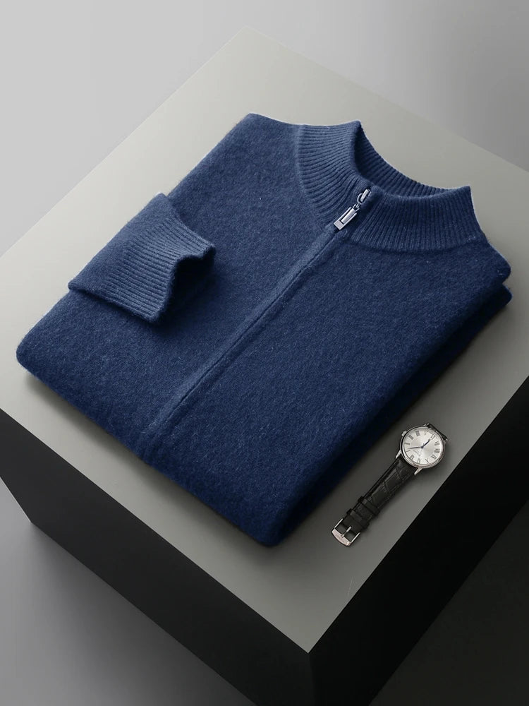 Choice High Quality Men Zipper Wool Cardigan Cashmere Sweater Autumn Winter Thick Smart Casual 100% Merino Wool Knitwear Tops