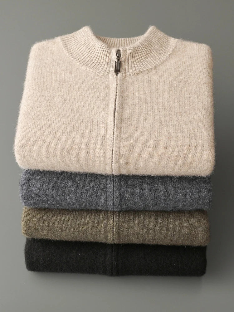 Choice High Quality Men Zipper Wool Cardigan Cashmere Sweater Autumn Winter Thick Smart Casual 100% Merino Wool Knitwear Tops
