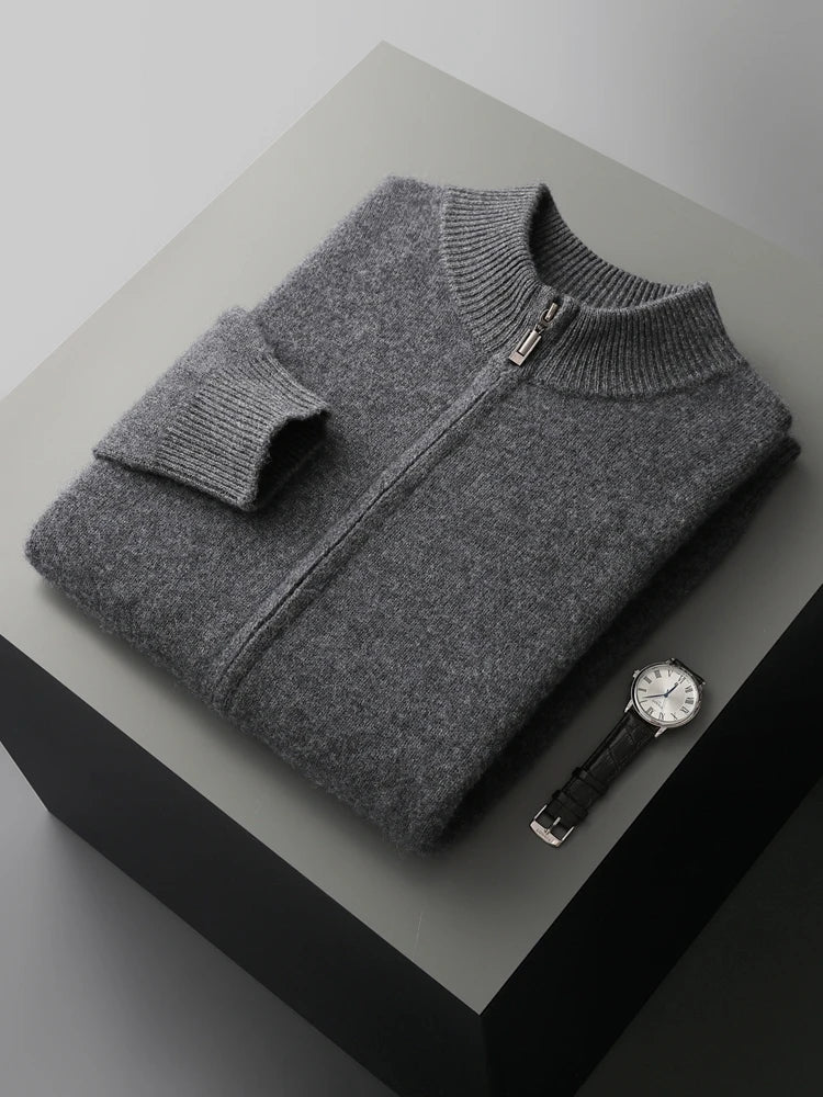 Choice High Quality Men Zipper Wool Cardigan Cashmere Sweater Autumn Winter Thick Smart Casual 100% Merino Wool Knitwear Tops