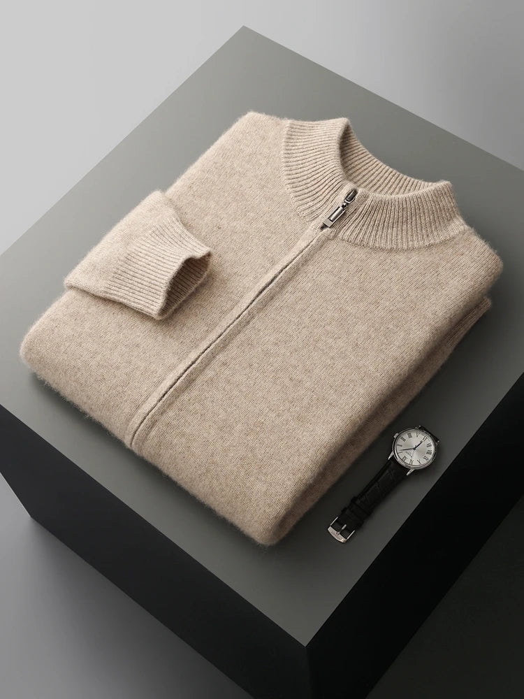 Choice High Quality Men Zipper Wool Cardigan Cashmere Sweater Autumn Winter Thick Smart Casual 100% Merino Wool Knitwear Tops
