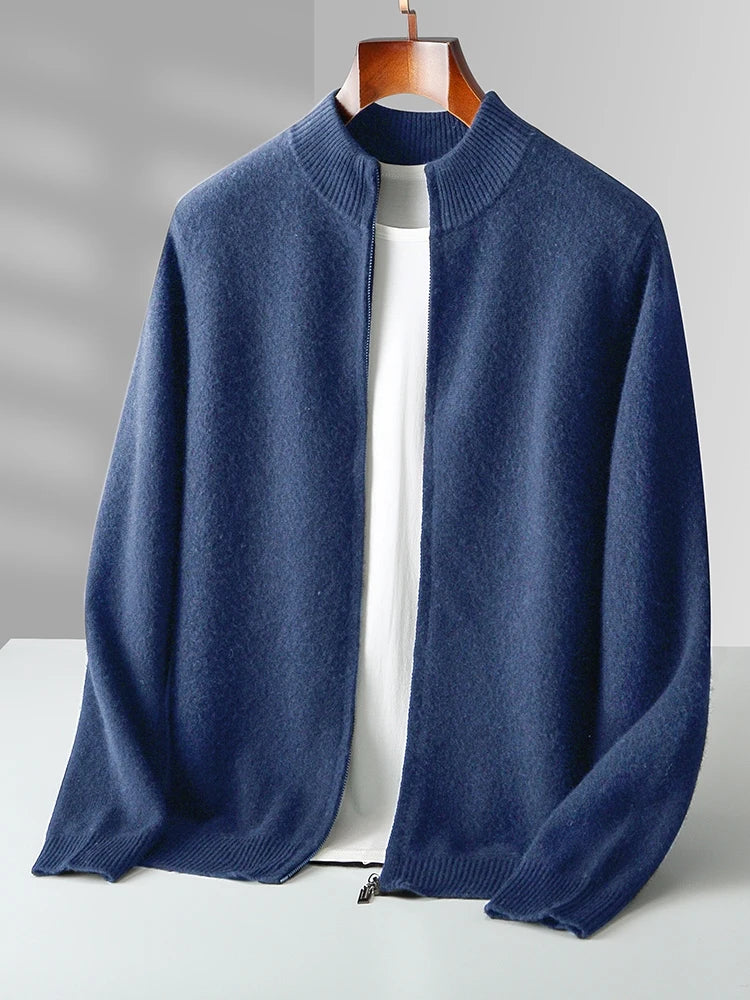 Choice High Quality Men Zipper Wool Cardigan Cashmere Sweater Autumn Winter Thick Smart Casual 100% Merino Wool Knitwear Tops