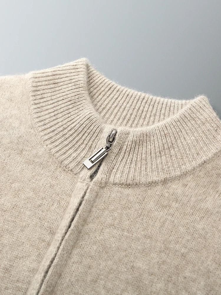 Choice High Quality Men Zipper Wool Cardigan Cashmere Sweater Autumn Winter Thick Smart Casual 100% Merino Wool Knitwear Tops