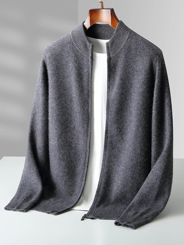 Choice High Quality Men Zipper Wool Cardigan Cashmere Sweater Autumn Winter Thick Smart Casual 100% Merino Wool Knitwear Tops