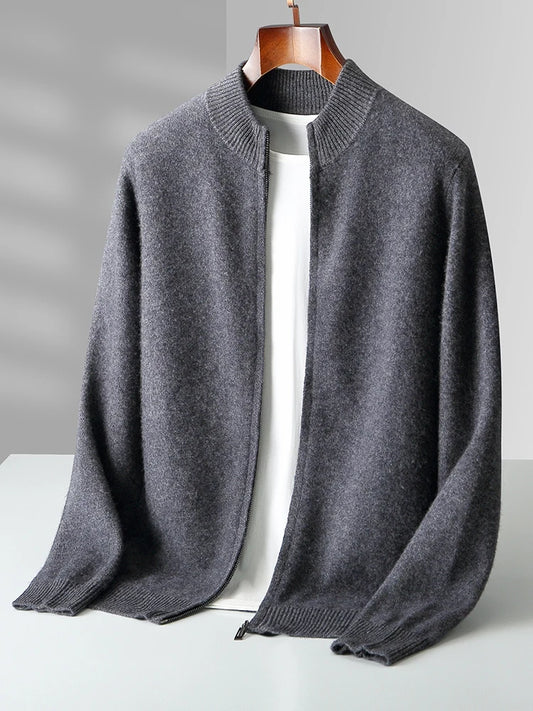 Choice High Quality Men Zipper Wool Cardigan Cashmere Sweater Autumn Winter Thick Smart Casual 100% Merino Wool Knitwear Tops